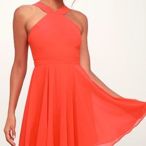 LULUS - Forevermore Coral Red Skater Dress